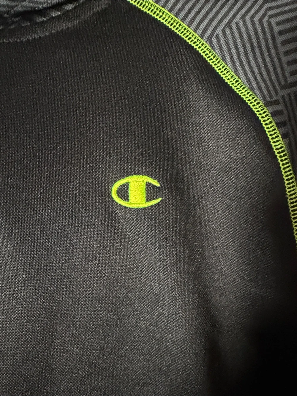 Champion Kids Black Hoodie with Neon Green Accents